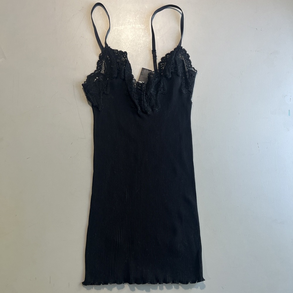 Banana Republic Camisole Black Lace Trim Ribbed Stretch Cami Y2K Whimsigoth XS
